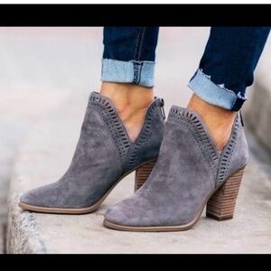 Vince Camuto gray suede booties.